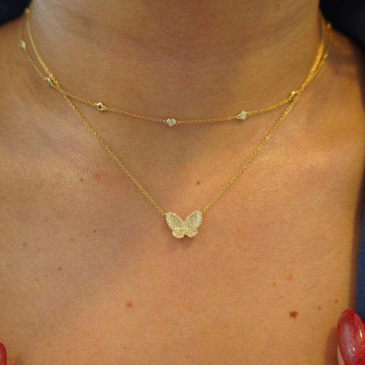 14K 0.25 CT Diamond Butterfly Necklace gold