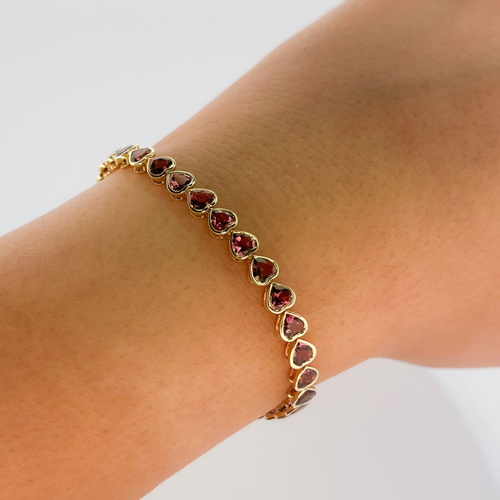 14K Yellow Gold Heart Shape Pink Sapphire 7.10ct Bracelet