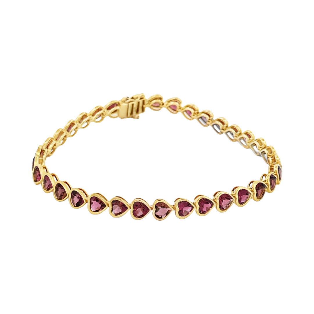 14K Yellow Gold Heart Shape Pink Sapphire 7.10ct Bracelet