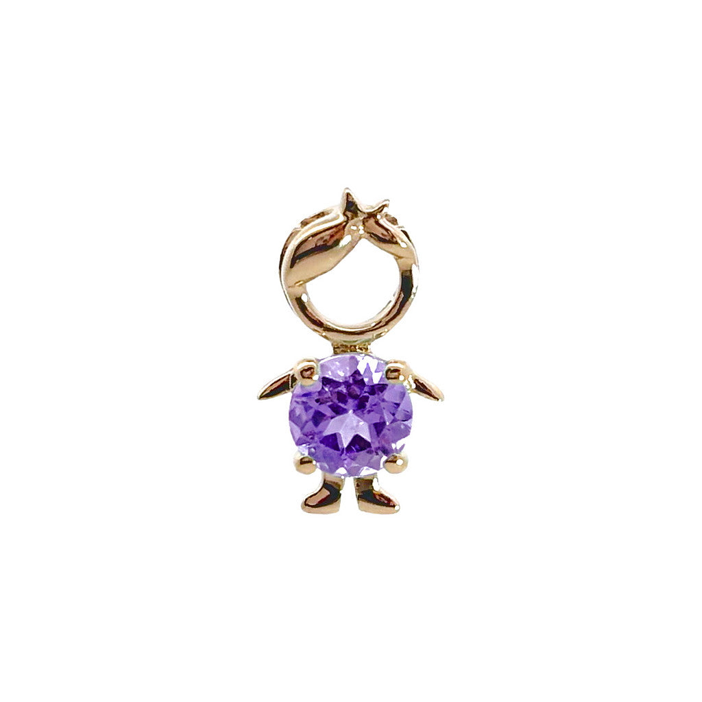 14K Yellow Gold Birthstone Round Prong Amethyst Boy Pendant February