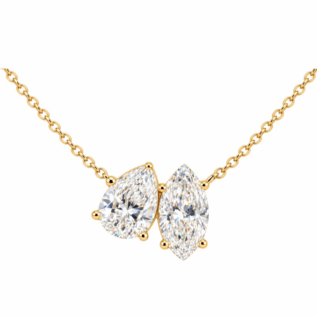 14K Yellow Gold Lab Diamond Toi et Moi Marquise and Pear Cut Necklace