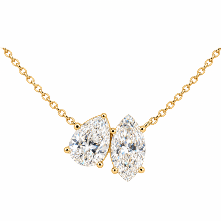 14K Yellow Gold Lab Diamond Toi et Moi Marquise and Pear Cut Necklace