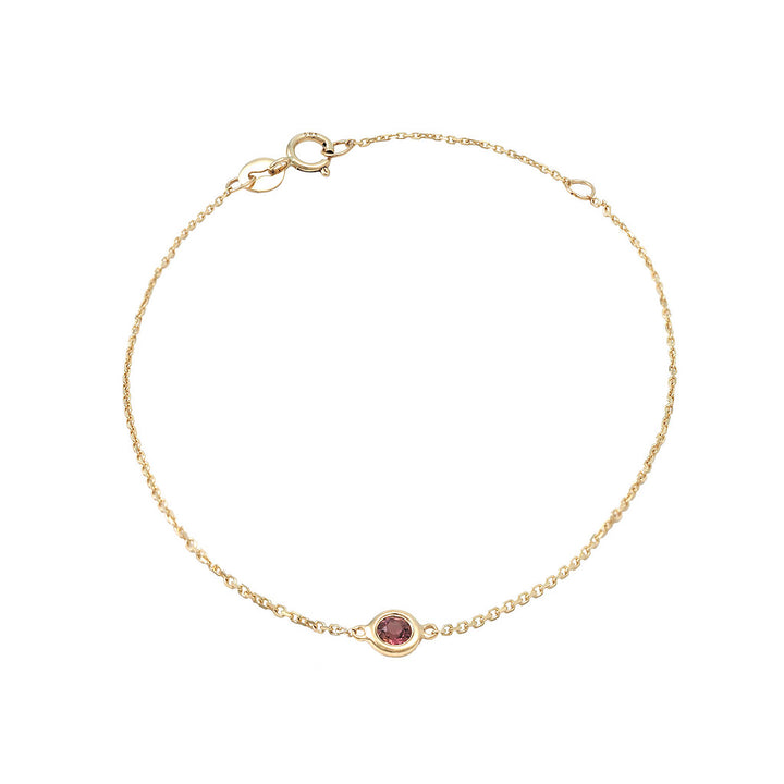 14K Yellow Gold Classic Round Bezel Pink Tourmaline Bracelet
