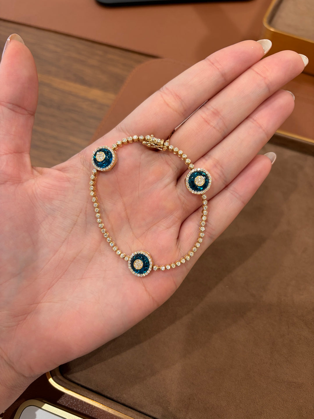 14K Gold Diamond Evil Eye Tennis Link Bracelet
