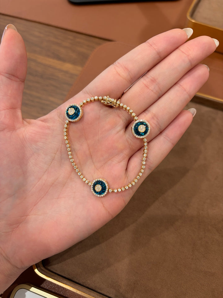14K Gold Diamond Evil Eye Tennis Link Bracelet