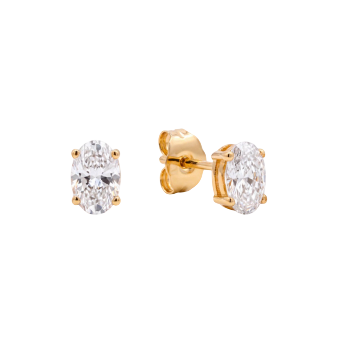 18K Yellow Gold Oval Lab Diamond Studs Pushbacks