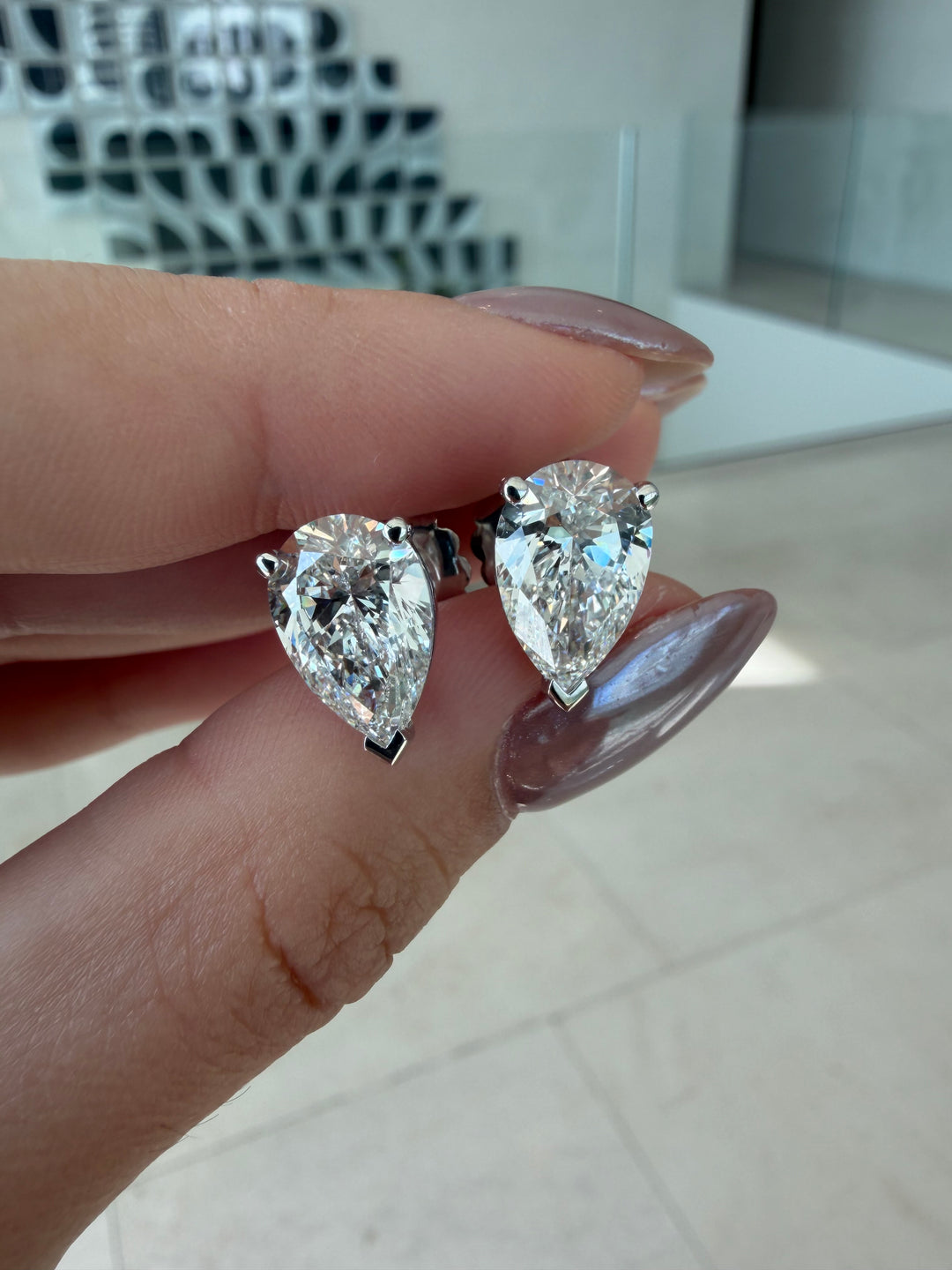 18K White Gold 6.12cts Pear Cut Studs Pushback Earrings