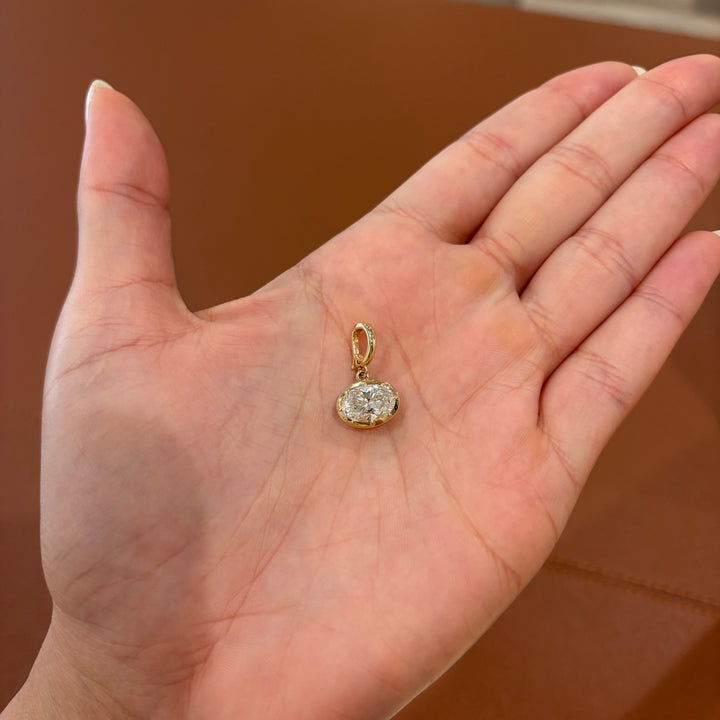 14K Yellow Gold Oval Bezel Lab Grown Diamond 2.00ct Clip Pendant