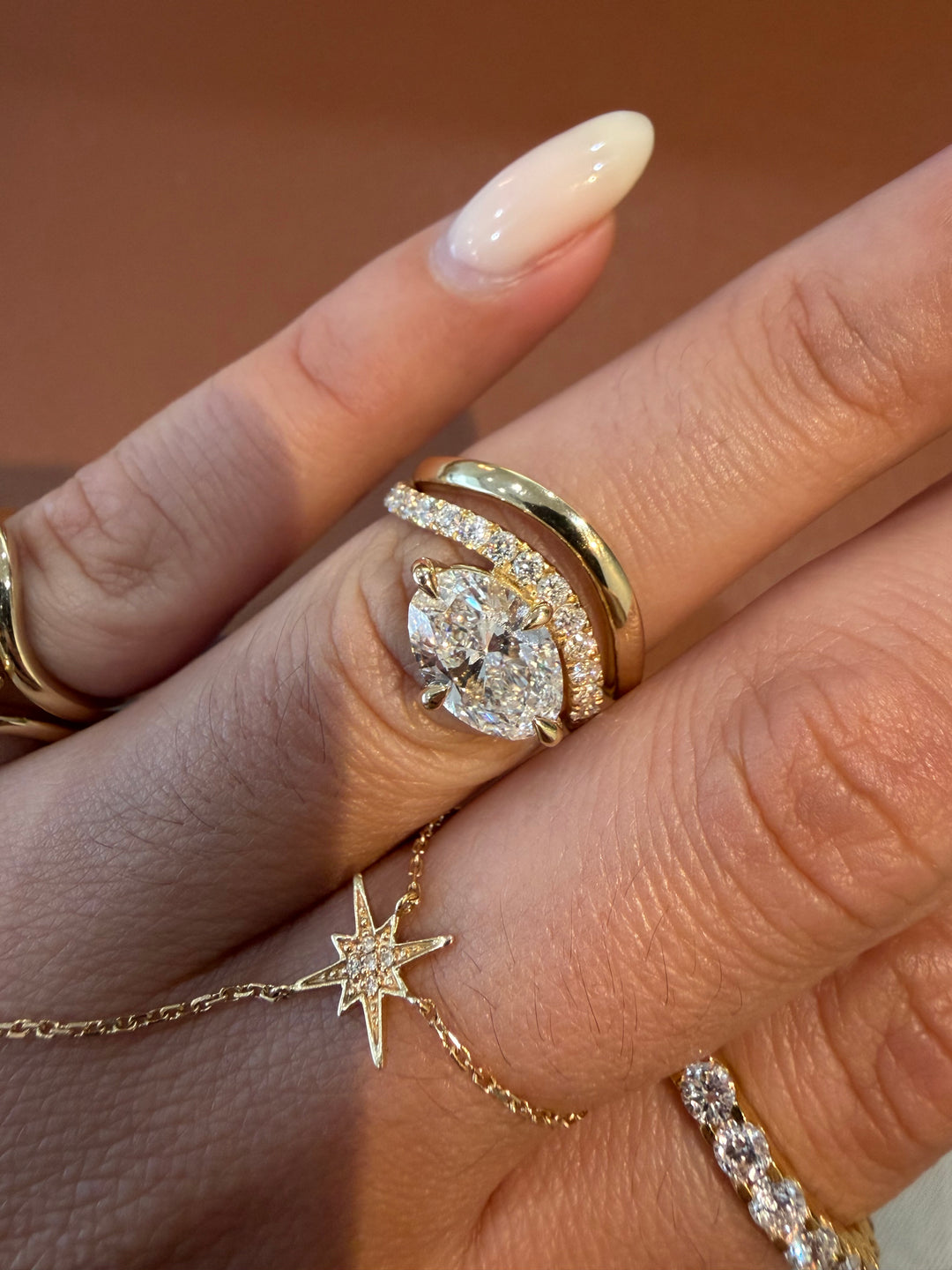 14K Yellow Gold Lab Diamond Rings Set Oval Cut