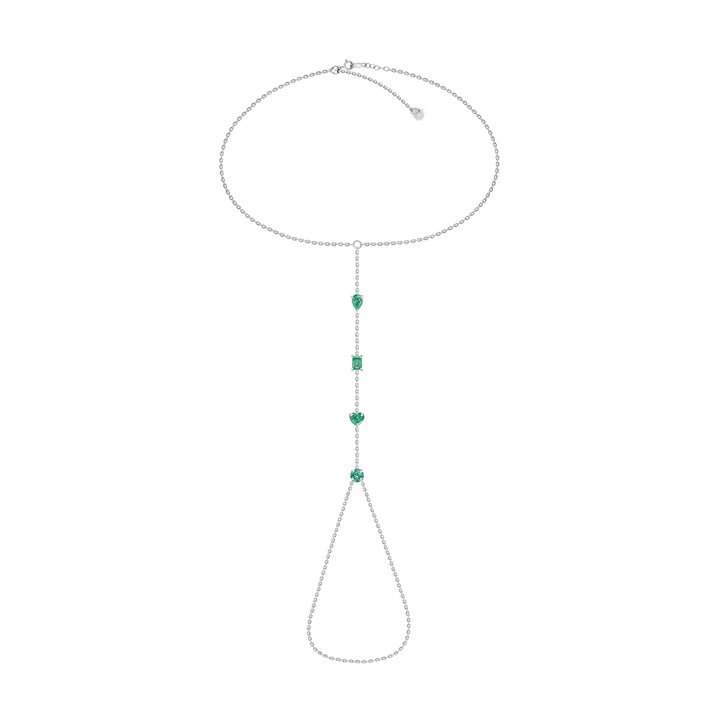 18K White Gold Emerald Multi Shape Hand Chain Bracelet