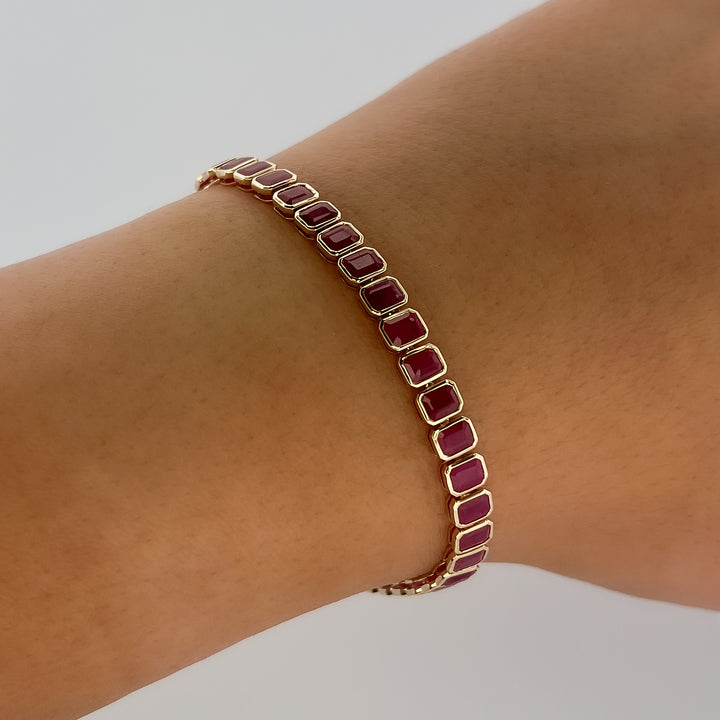 14K Yellow Gold Ruby 12.10ct Tennis Bracelet