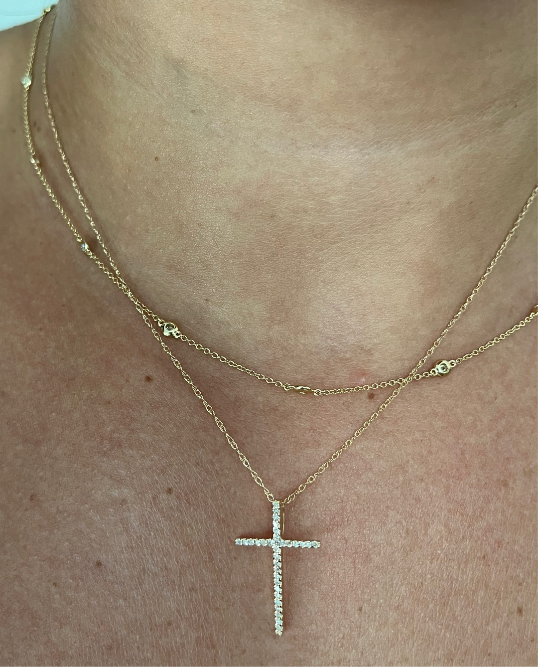 14K Gold Cross Single Prong Diamond Necklace