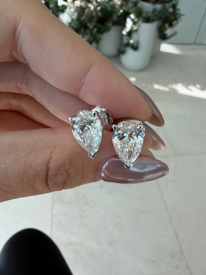 18K White Gold 6.12cts Pear Cut Studs Pushback Earrings