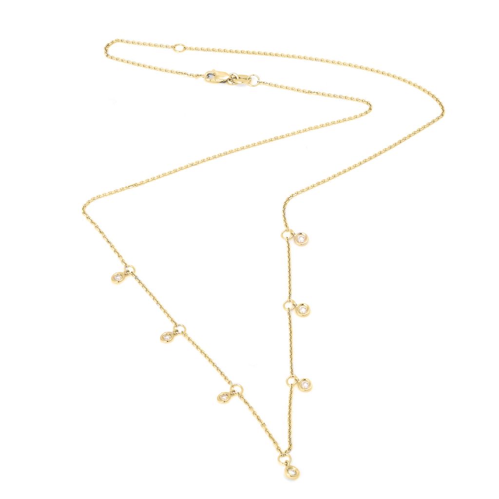 14K Yellow Gold Diamond By The Yard Round Bezel Diamond Necklace
