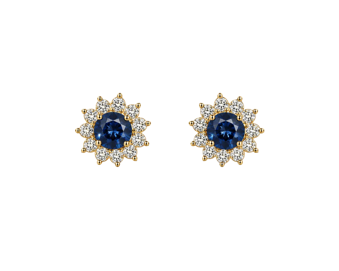 14K Yellow Gold Sapphire and Diamond Earrings Pushbacks