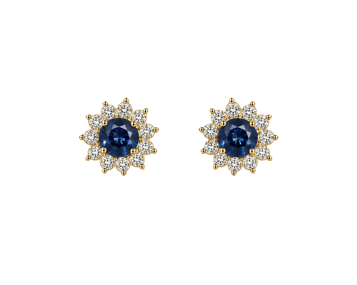 14K Yellow Gold Sapphire and Diamond Earrings Pushbacks