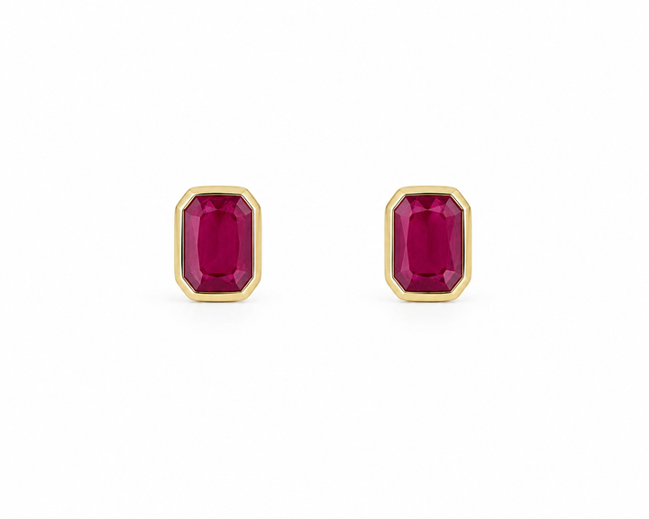 14K Yellow Gold and Ruby Earrings Pushbacks