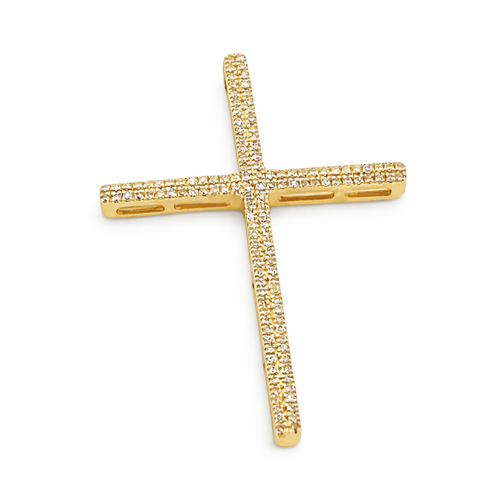 14K Yellow Gold 0.26 CT Diamonds Cross Doble Row Pendant