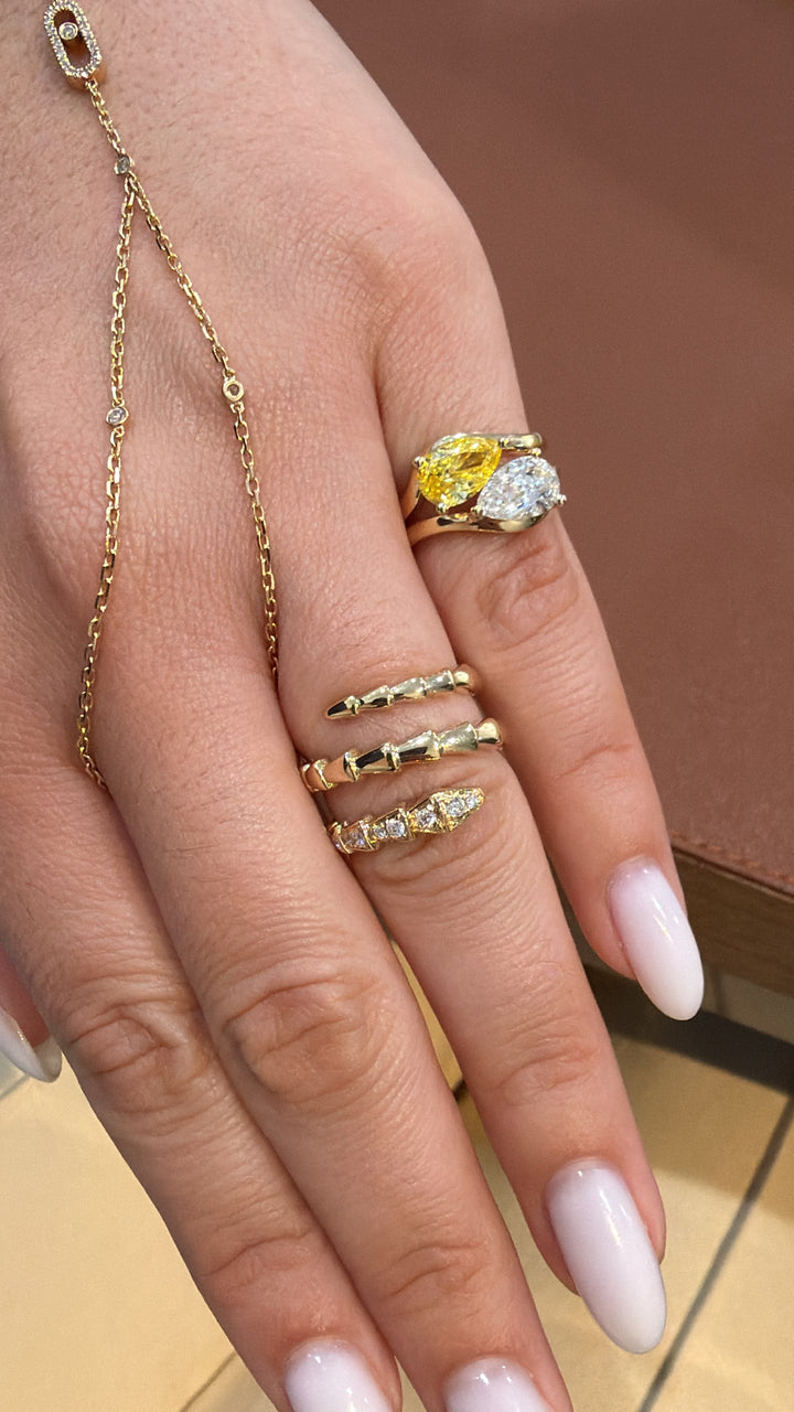 14K Yellow Gold And Diamonds Snake Ring