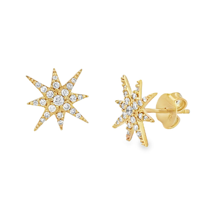 18Kt Yellow Gold Diamond Star bursts Earrings Pushbacks