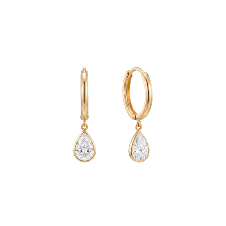 18K Yellow Gold Pear Lab Diamond Hoops Earrings