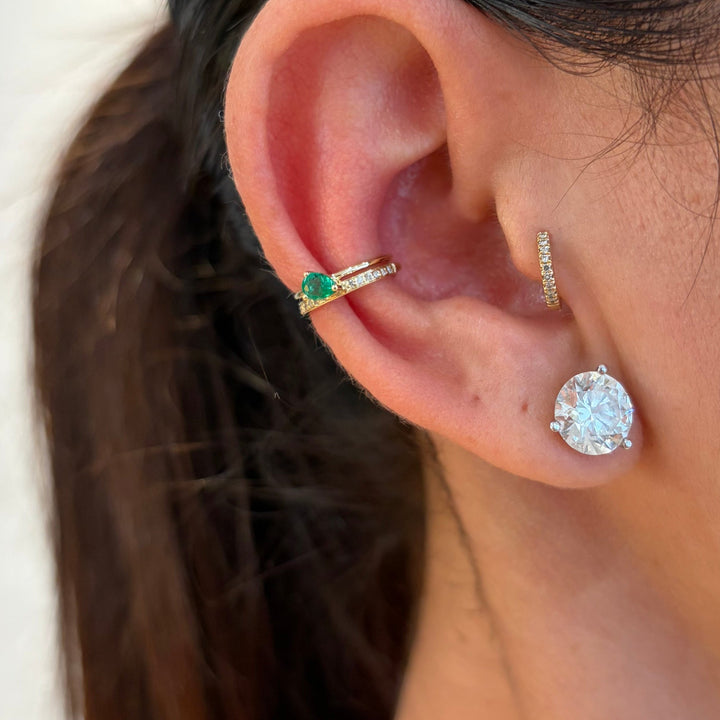 14K Yellow Gold  Pear Prong Emerald Earring Cuff