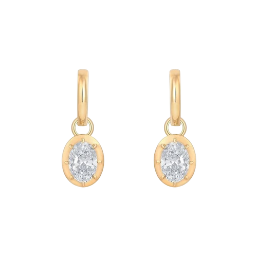 14K Yellow Gold Lab Grow Diamond Hoops Oval Cut Earrings