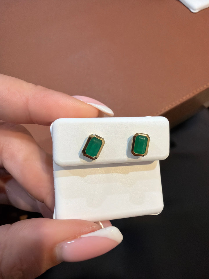 14K Yellow Gold and Emeralds Earrings Pushbacks