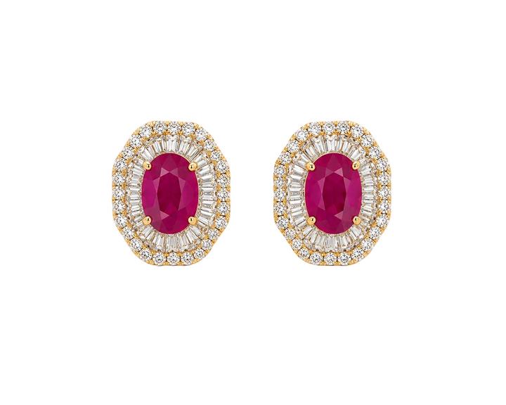 14K Yellow Gold Ruby and Diamond Earrings Pushbacks