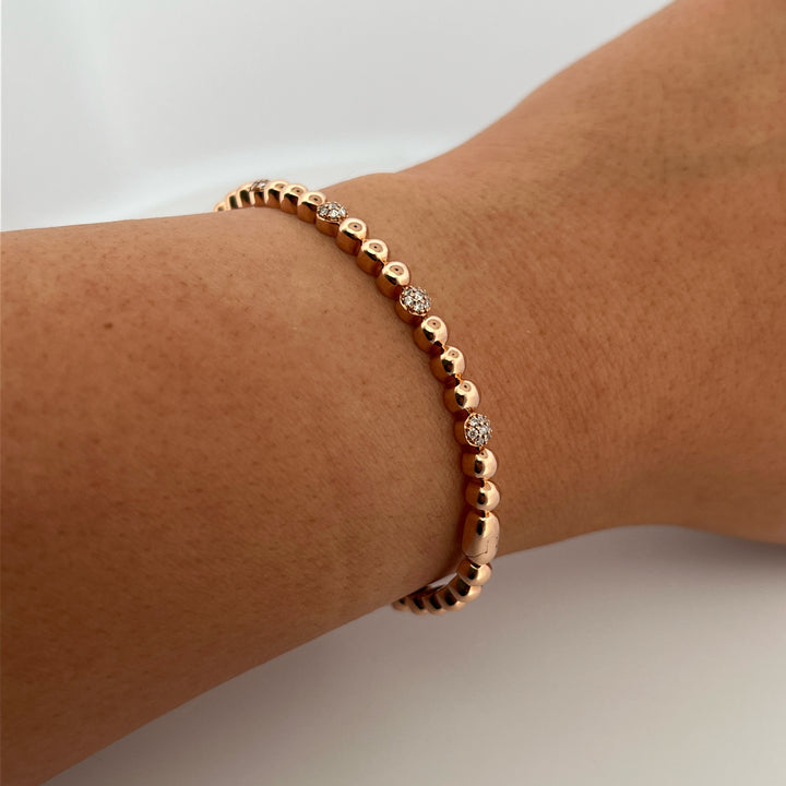 14K Rose Gold and Diamond 0.22ct Balls Bangle