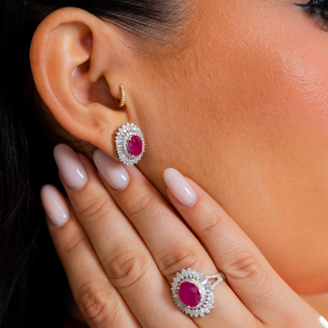 14K White Gold 1.15 CT Diamond Ruby 2.75 CT Earrings Diana Inspired Pushback