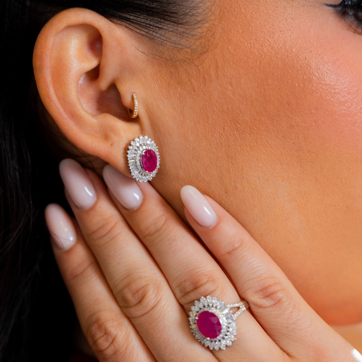 14K White Gold 1.15 CT Diamond Ruby 2.75 CT Earrings Diana Inspired Pushback