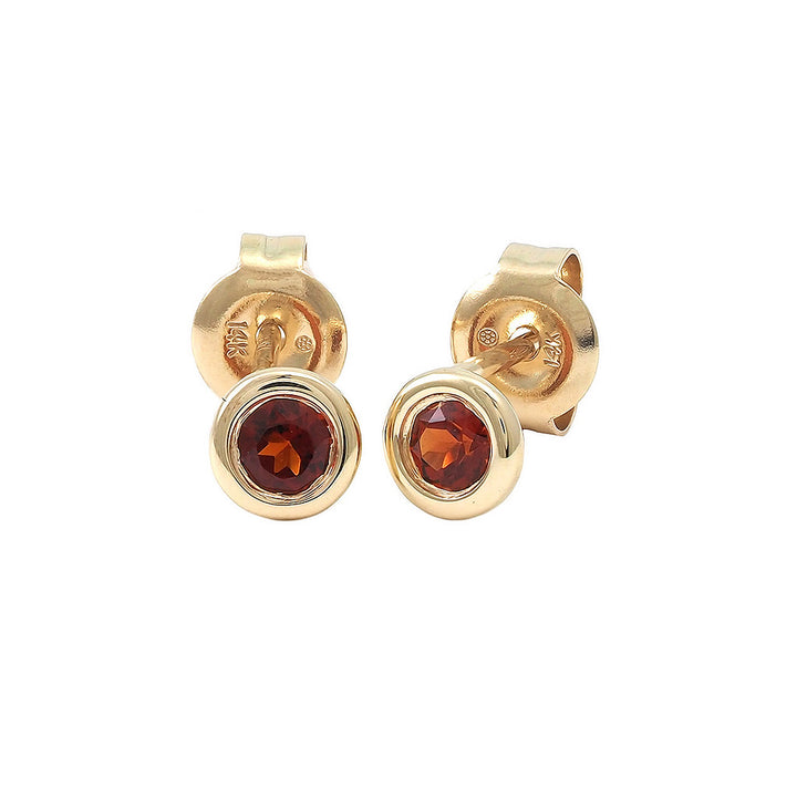 14K Gold Round Bezel Garnet Earrings Pushbacks