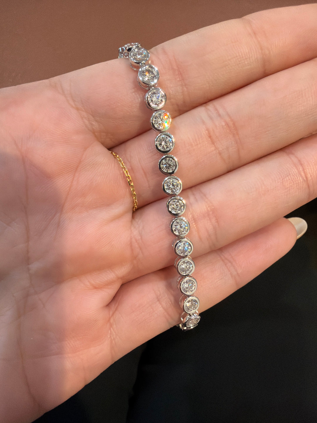 14K White Gold Lab Diamond Round Bezel Tennis Bracelet
