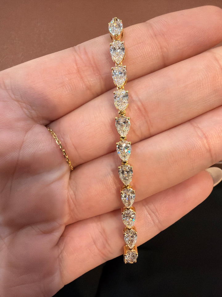 14K Yellow Gold Lab Diamond Pear Cut Tennis Bracelet