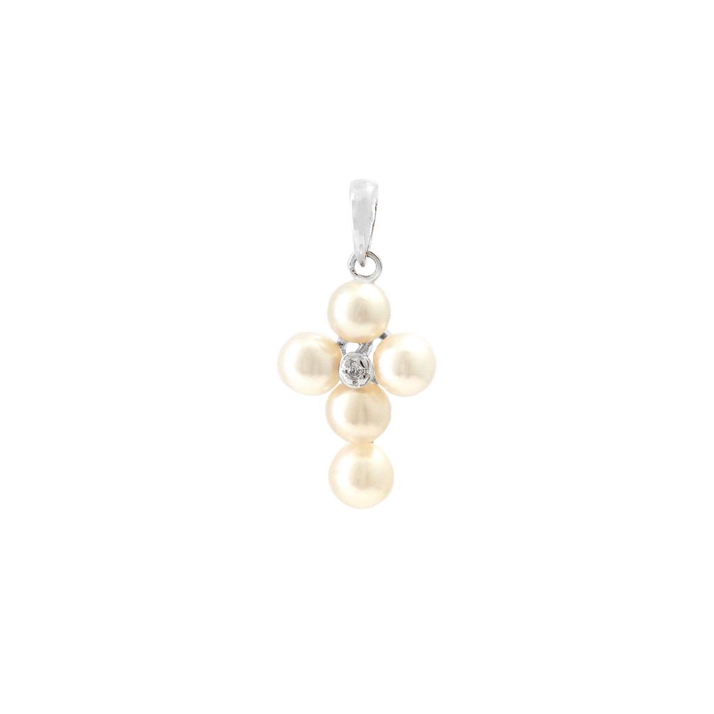 14K Gold Cross Pearl Pendant