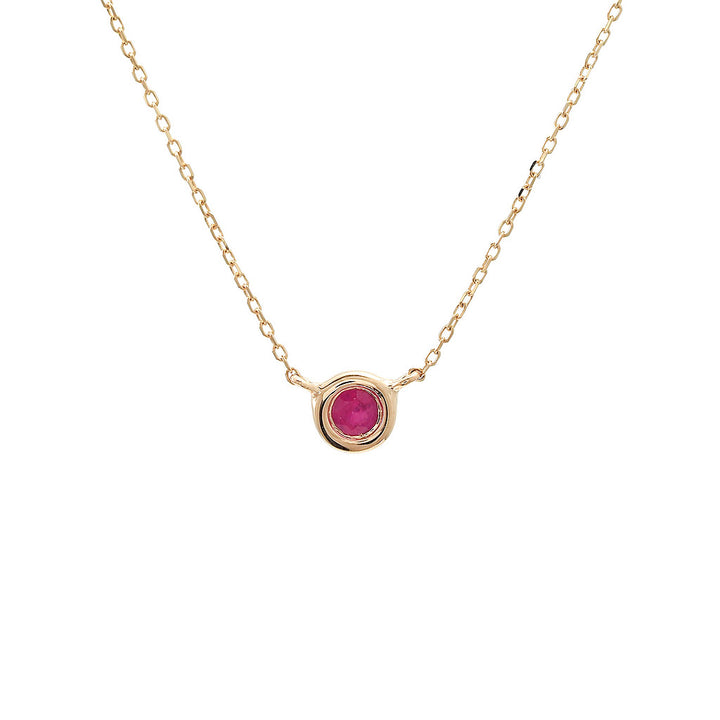 14K Gold Round Bezel Ruby Necklace