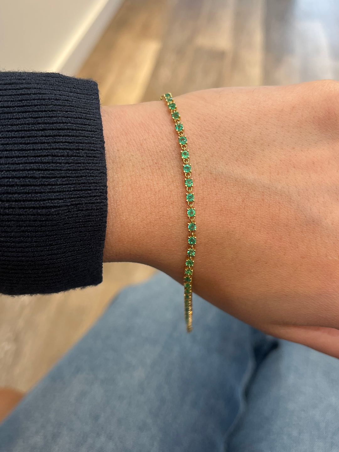 18K Yellow Gold Emerald Tennis Bracelet