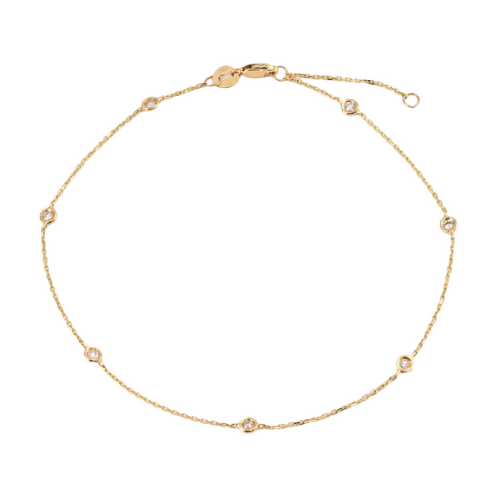 14K Gold Bezel Set Diamond Tobillera Anklet