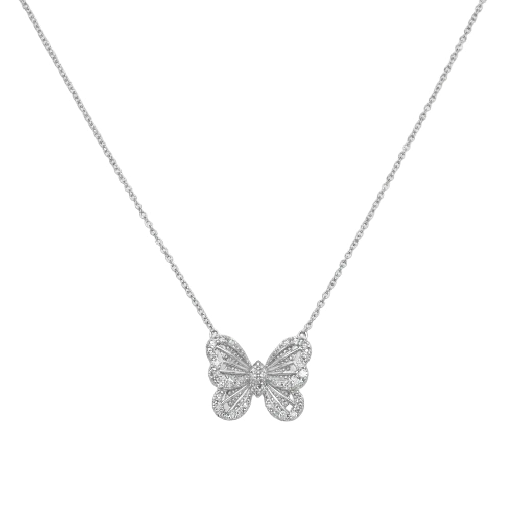 14K White Gold Butterfly Diamond Necklace