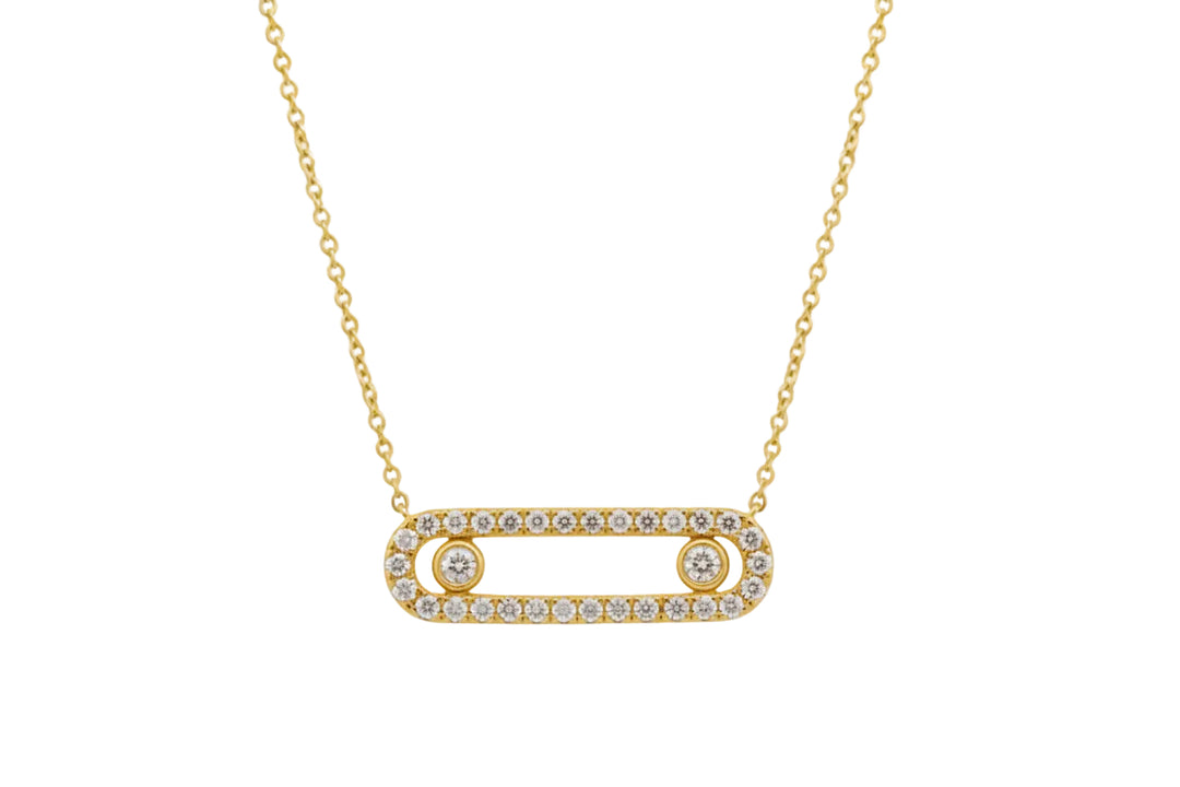 14K Yellow Gold Double Ball Floating Bar Diamond Necklace