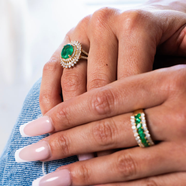 14K 1.00 CT Diamonds + Emerald 2.85 Ct Princess Diana Inspired Ring
