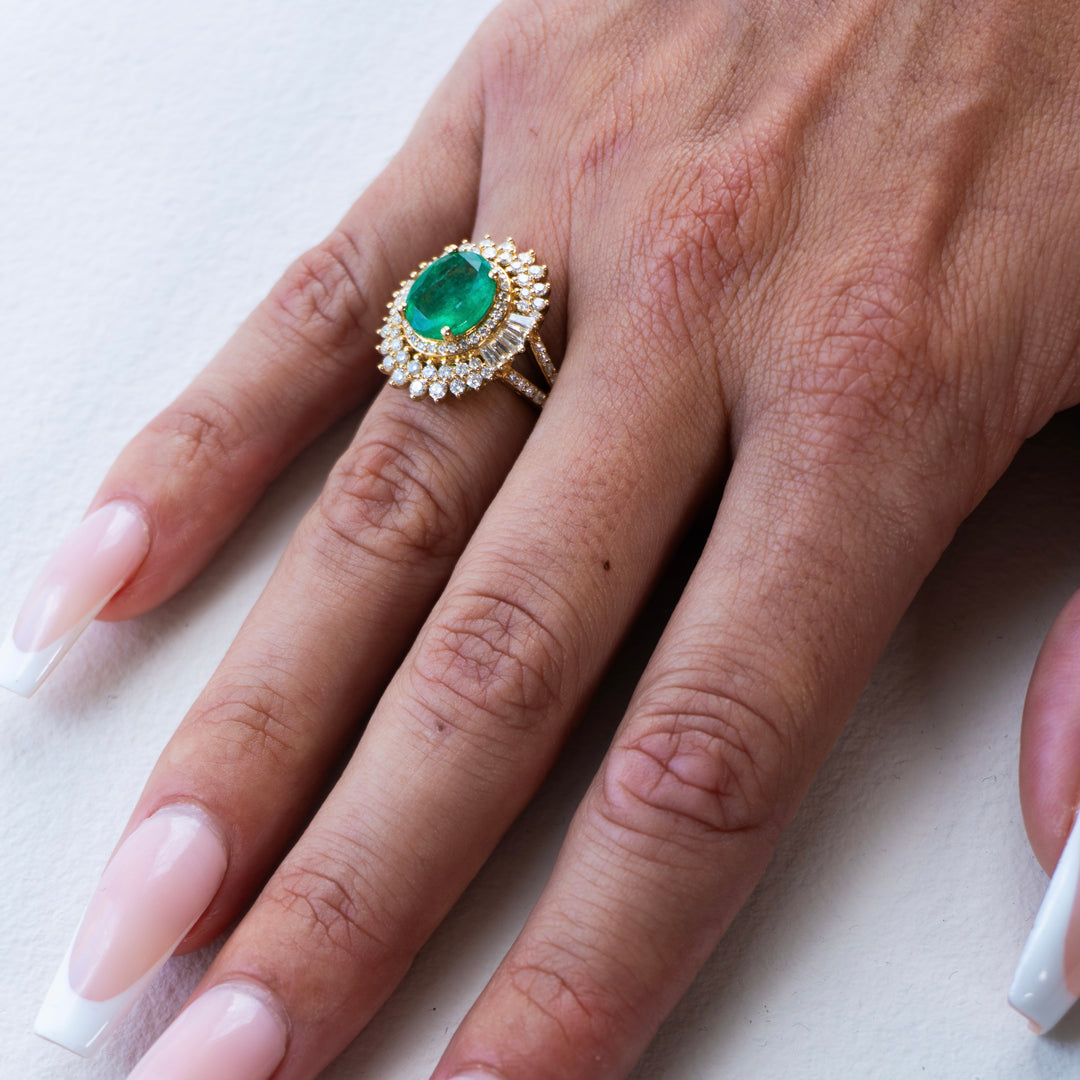 14K 1.00 CT Diamonds + Emerald 2.85 Ct Princess Diana Inspired Ring