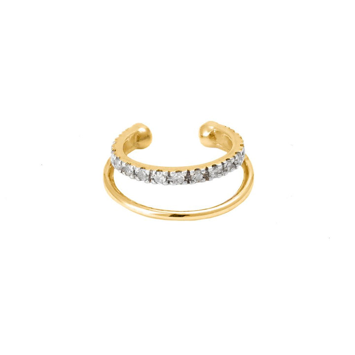 14K Yellow Gold Doble Micro Pave Diamond Earring Ear Cuff