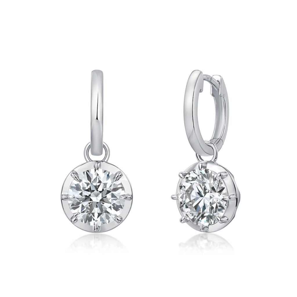14K Gold Round Drop Lab Diamond Earrings Hoops