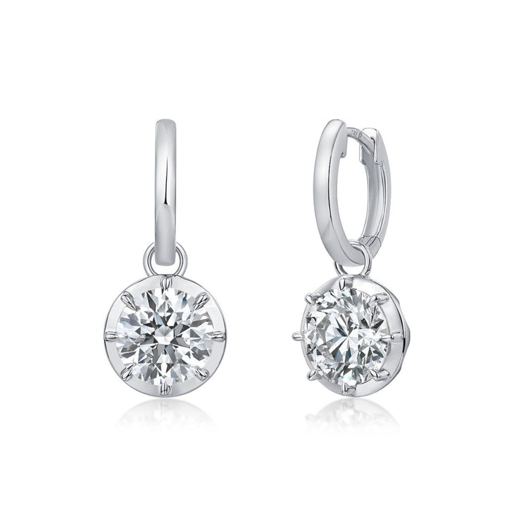 14K Gold Round Drop Lab Diamond Earrings Hoops
