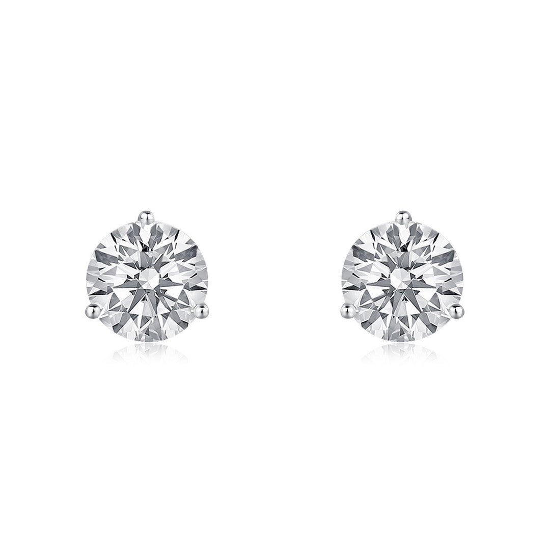 14K White Gold Round Classic Studs Martini Setting Earring Pushbacks