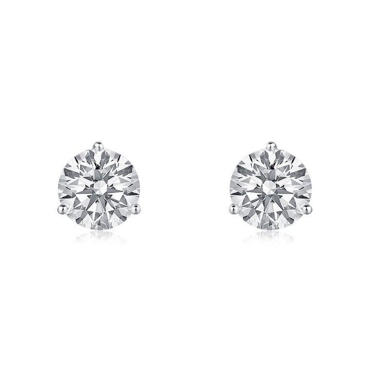 14K White Gold Round Classic Studs Martini Setting Earring Pushbacks