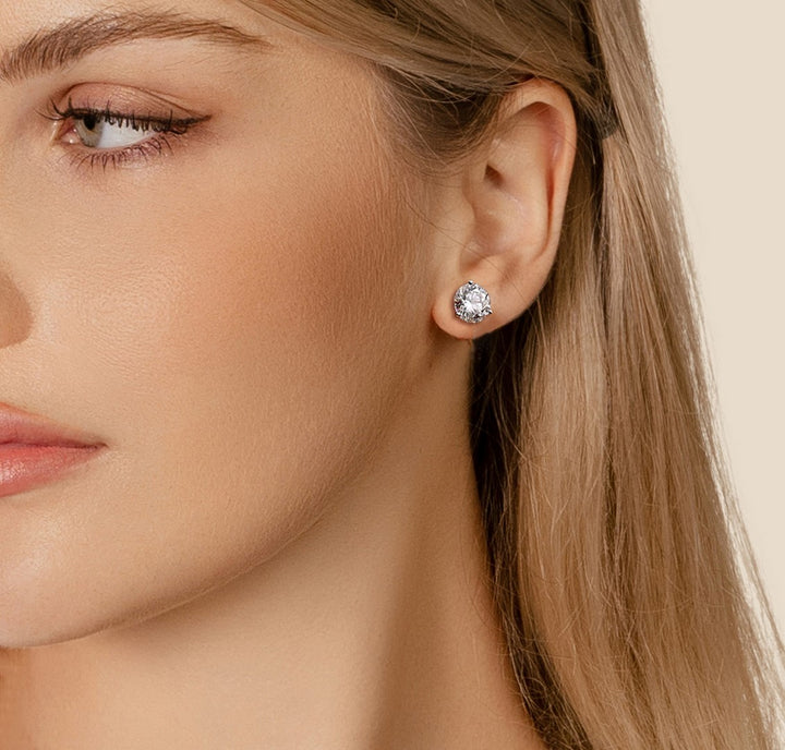 14K White Gold Round Classic Studs Martini Setting Earring Pushbacks