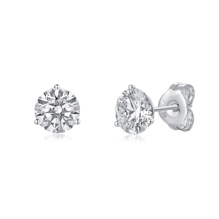 14K White Gold Round Classic Studs Martini Setting Earring Pushbacks